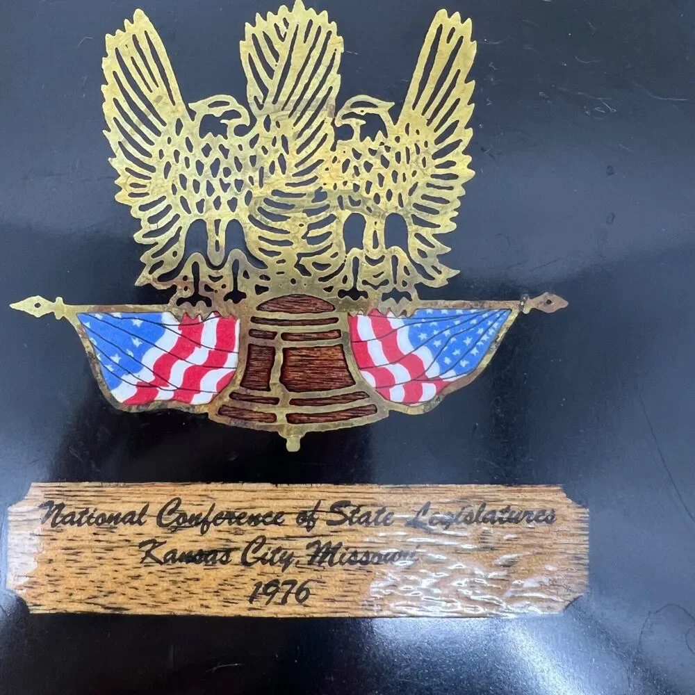 Vintage Couroc Liberty Tray Plate Double Eagle Flag Bell 1976